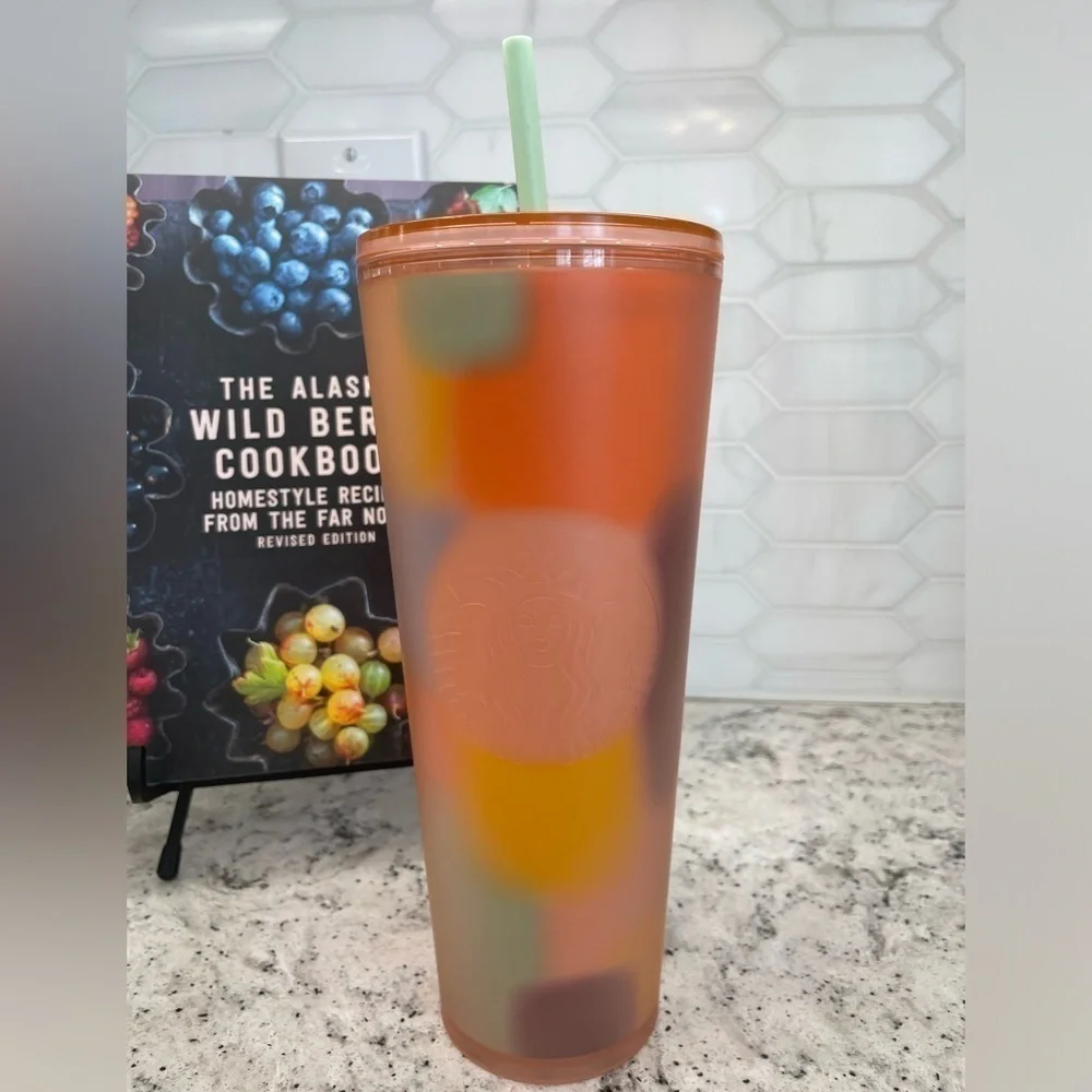 Starbucks 2024 Multicolor Patterned Peach Coral Soft Touch Target Tumbler. NWT.
